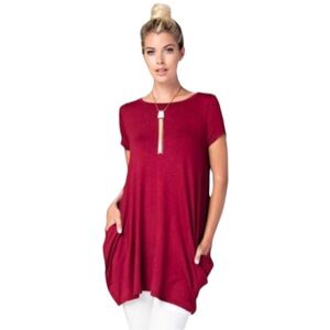 Love In Womans Size M Tunic Top Dress boho Blouson Oversized Red Wine Pockets